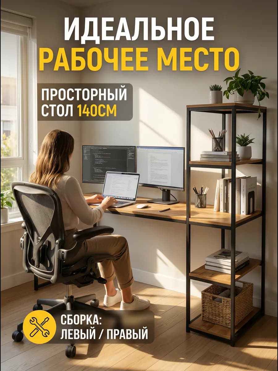 Письменный компьютерный стол стеллаж с полками игровой
