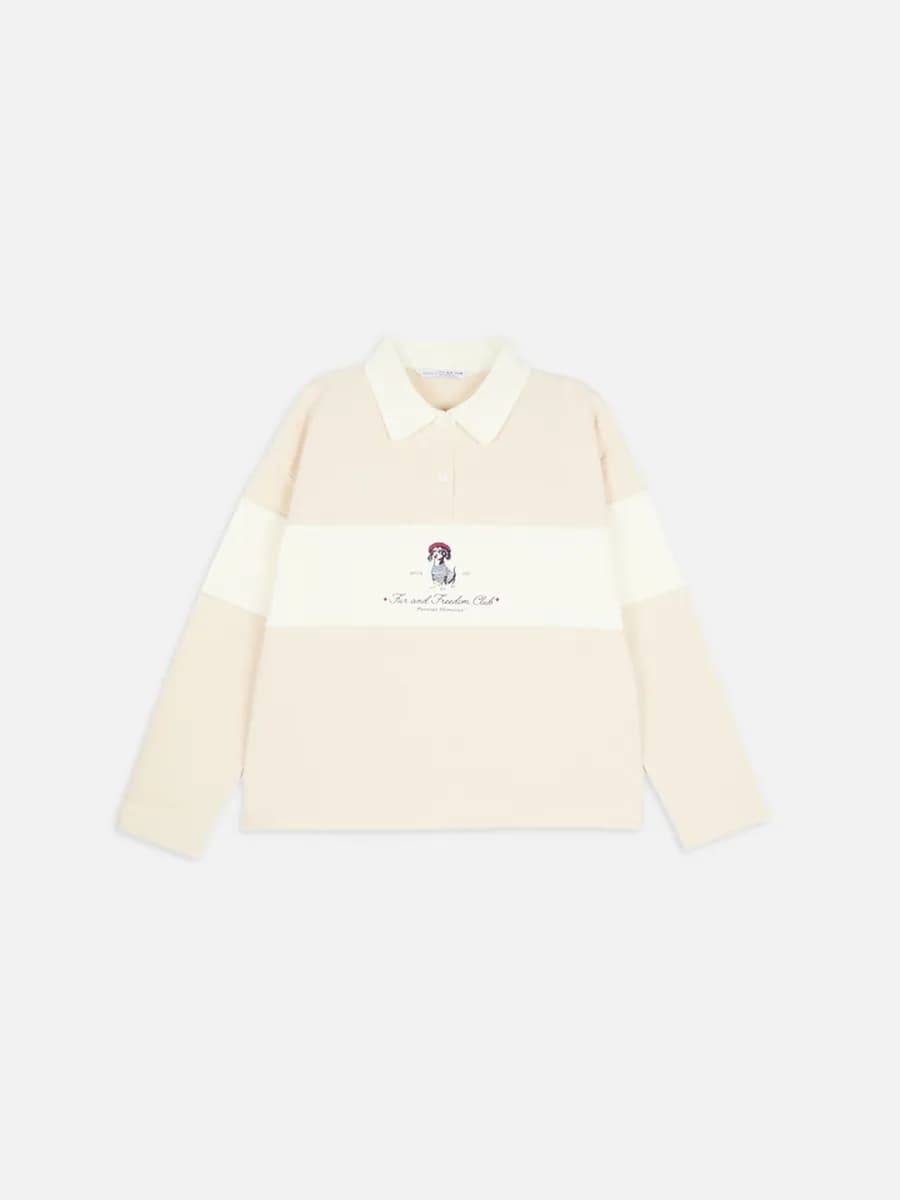 Лонгслив поло оверсайз с принтом