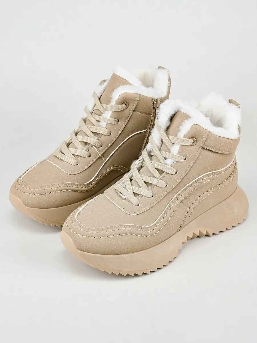 Ботинки зимние утеплённые с мехом бежевые