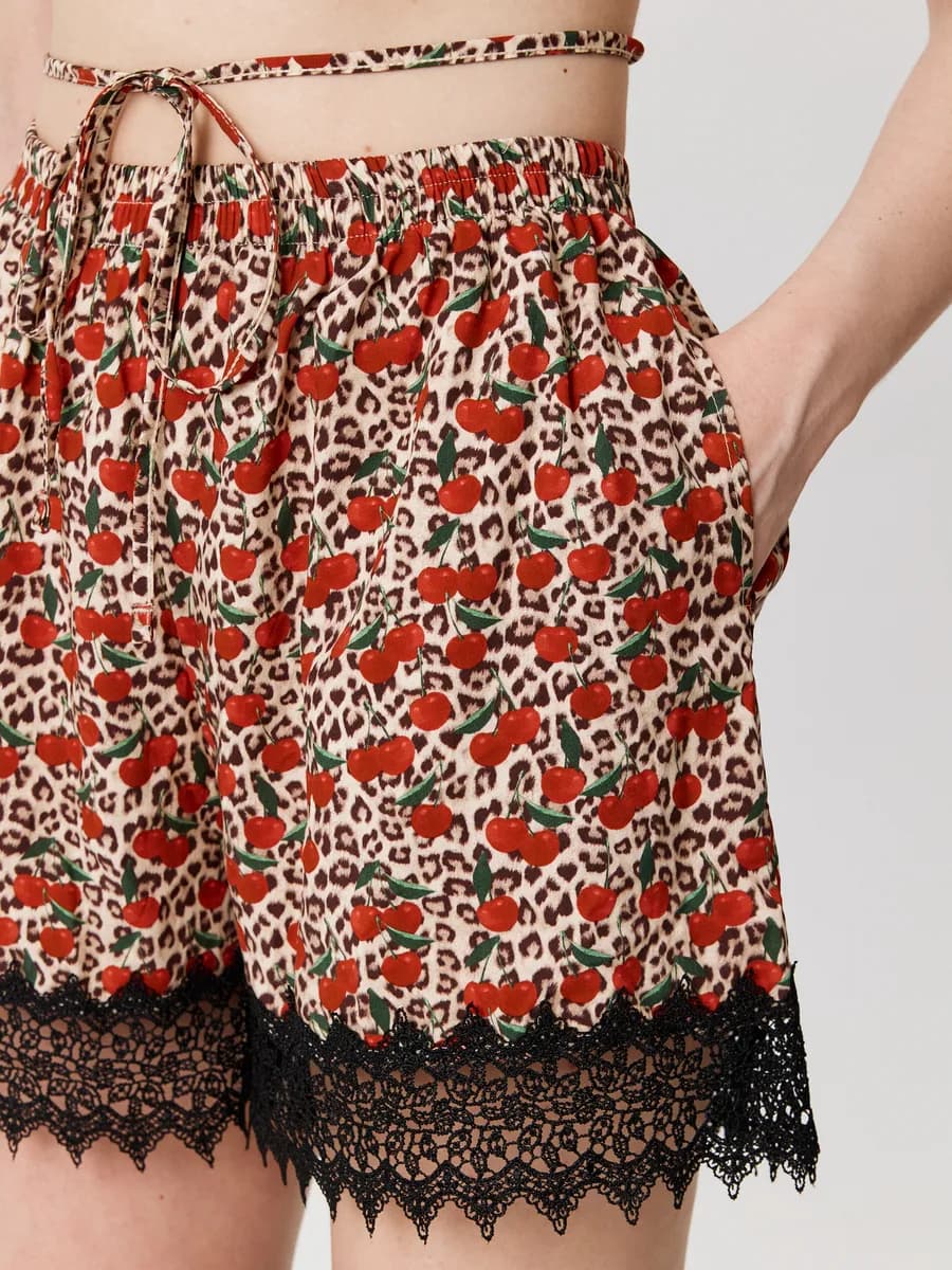 Шорты домашние леопардовые с кружевом - фото 1