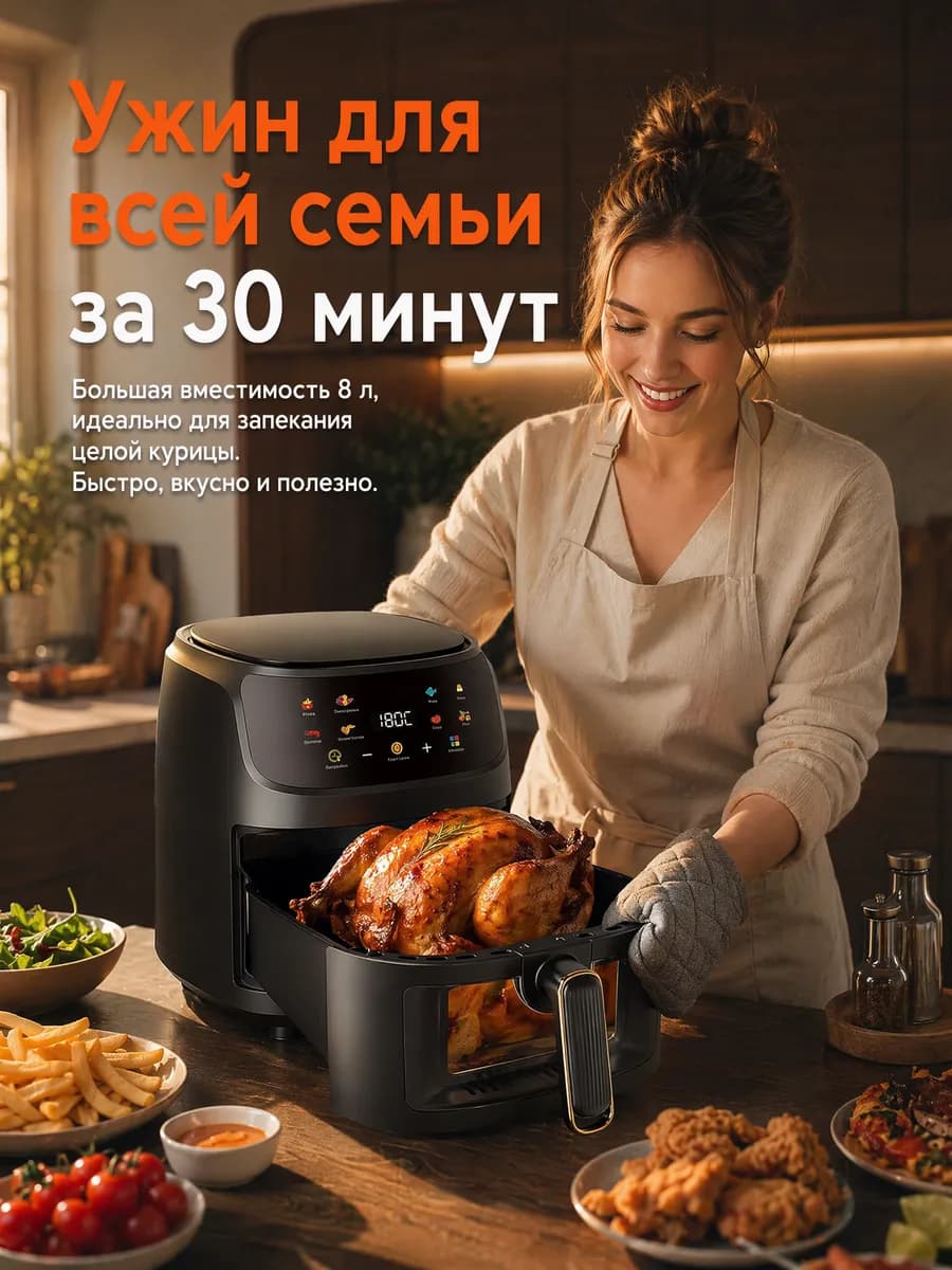 Аэрогриль электрический 8 литров для дома черный