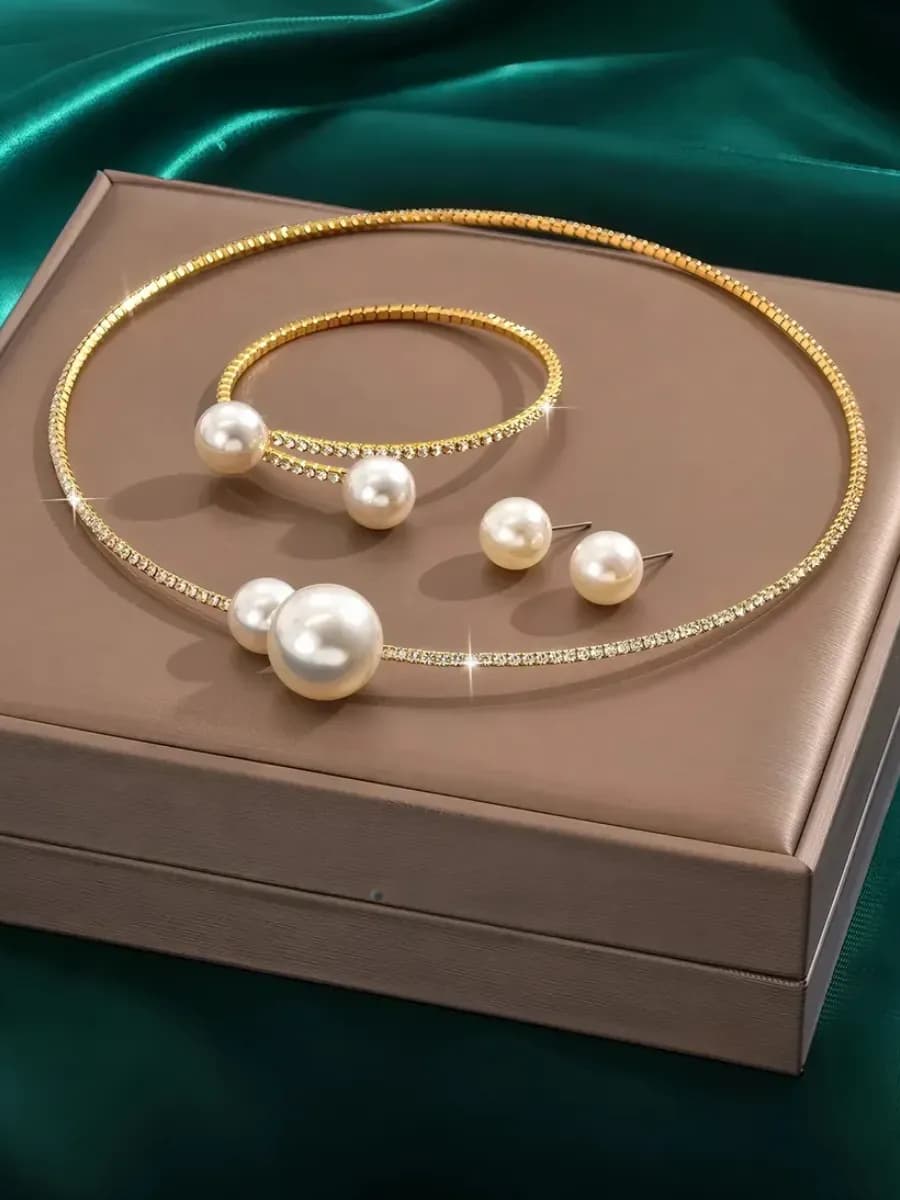 Чокер браслет и серьги комплект бижутерии - фото 1