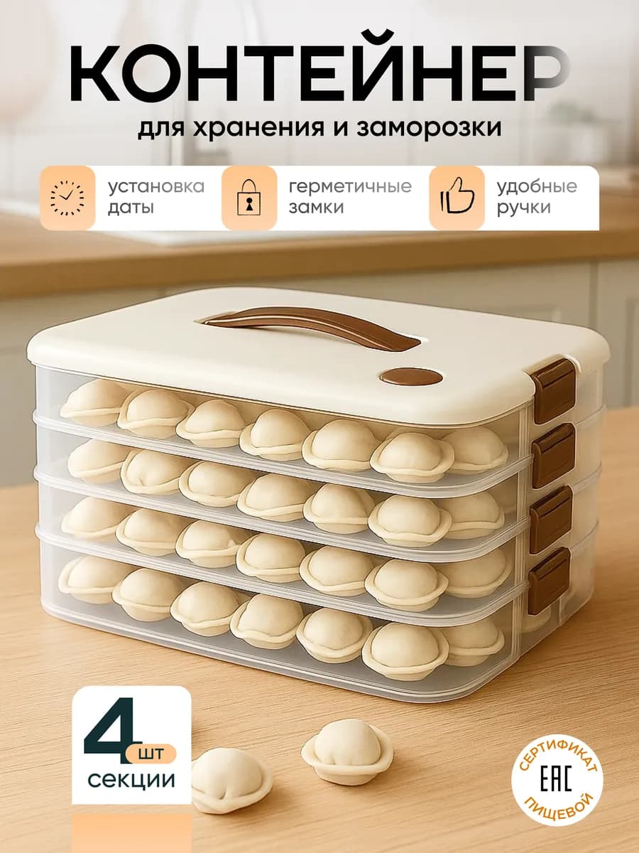 Пластиковый контейнер для хранения и заморозки пельменей