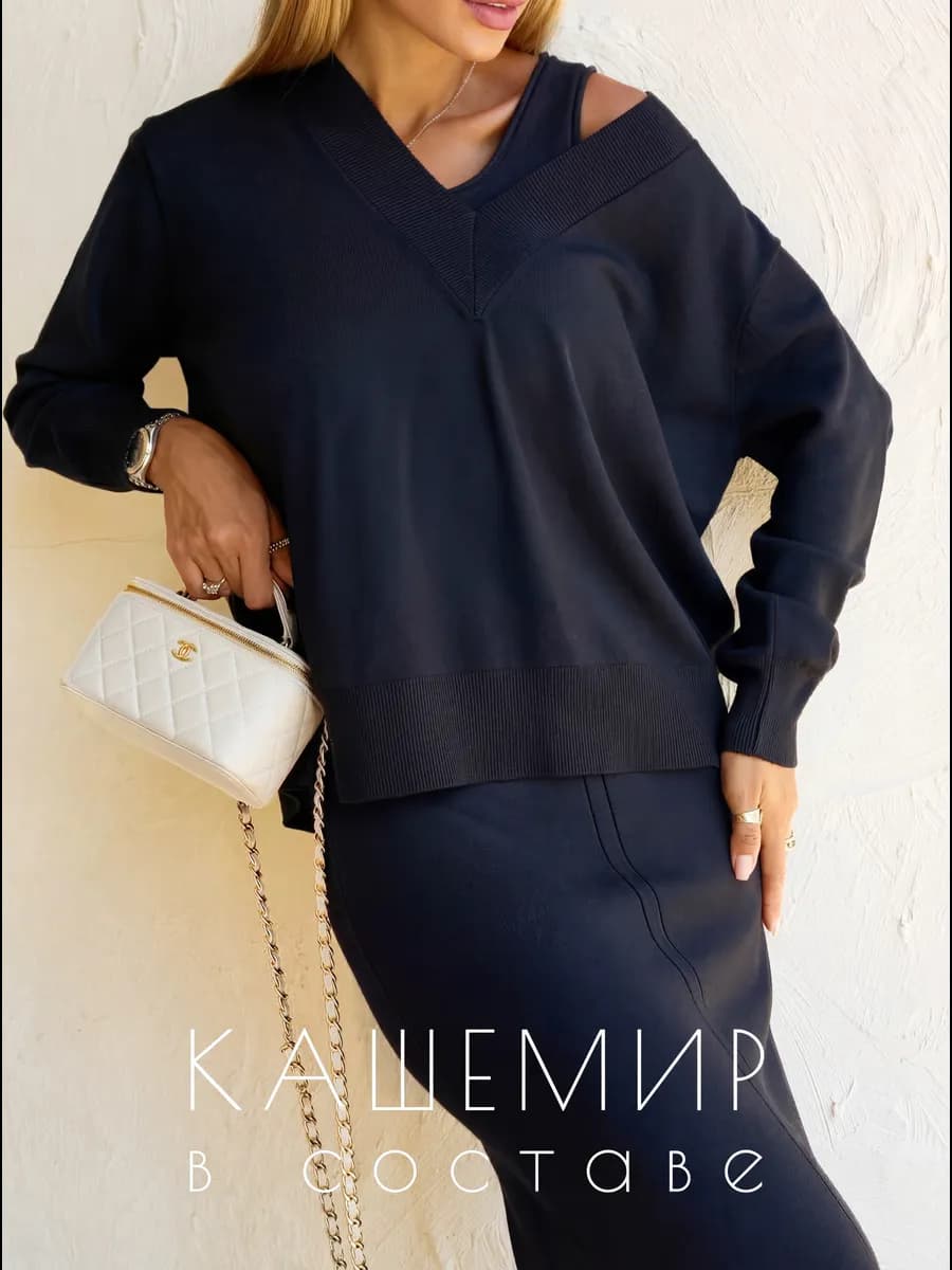 Трикотажное платье лапша двойка с кофтой - фото 1