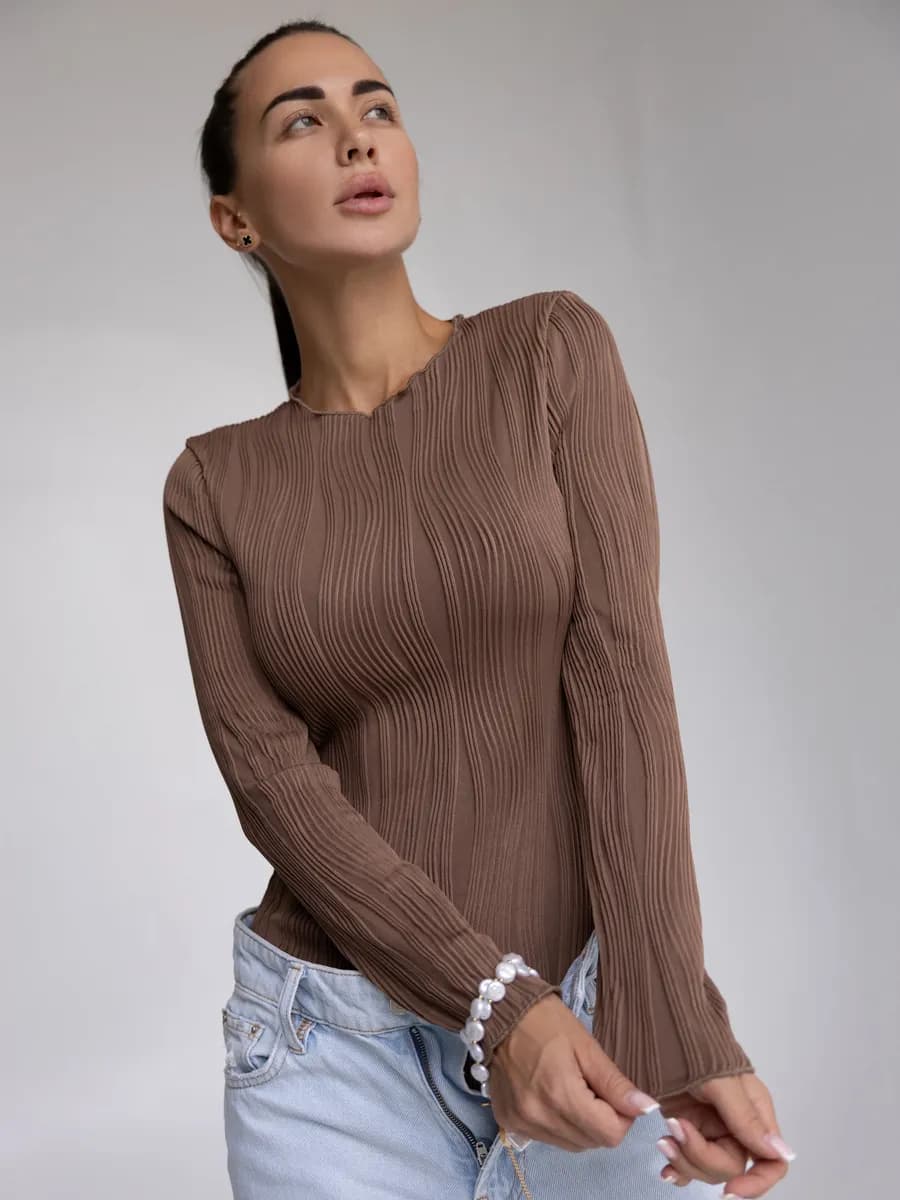 Вечернее боди с длинным рукавом коричневое