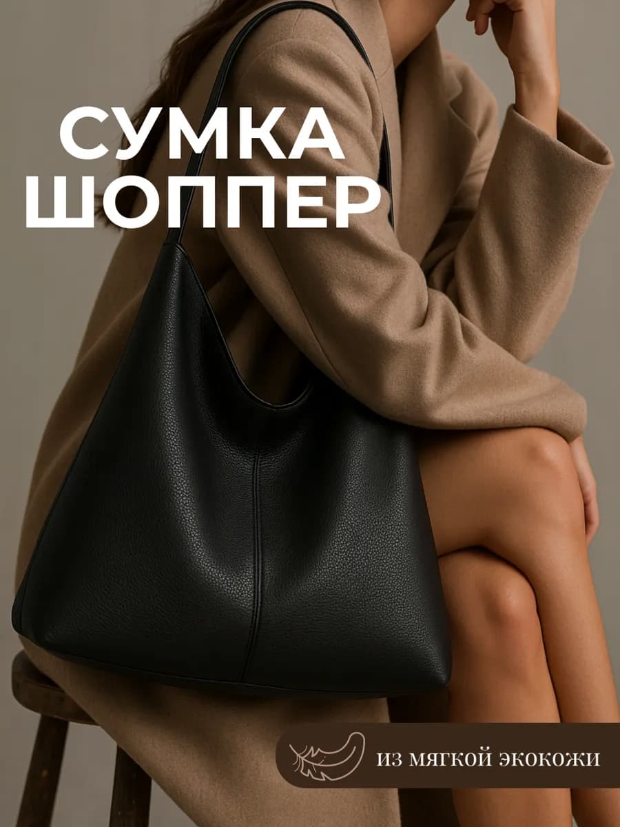 Сумка большая через плечо шоппер из экокожи
