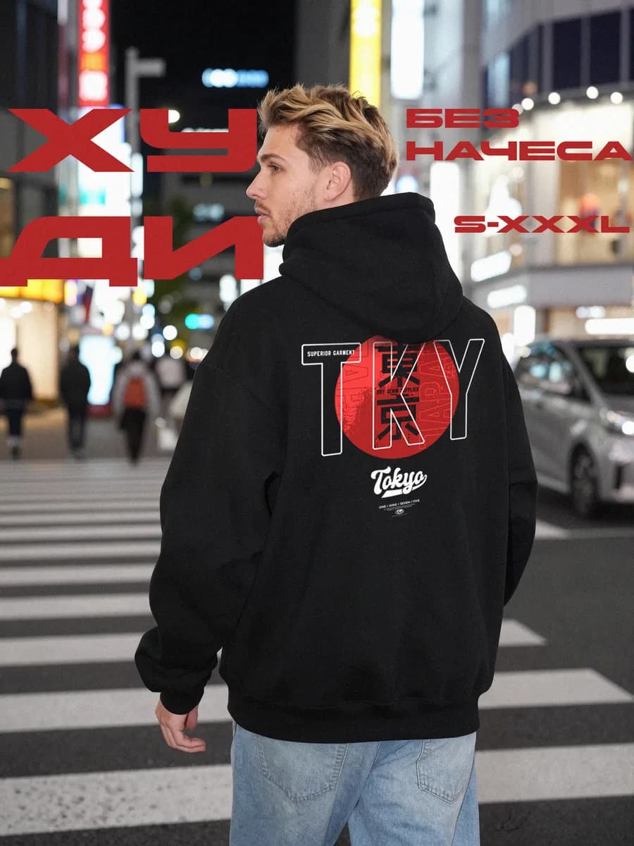 Худи оверсайз с капюшоном без начеса