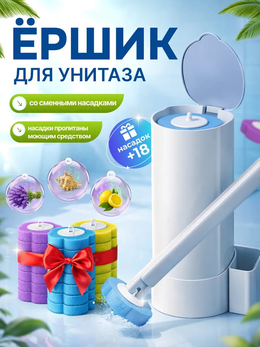 Ёршик для унитаза бесконтактный с одноразовыми насадками