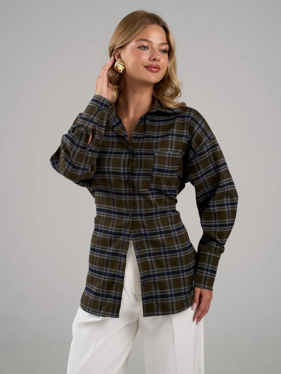 Рубашка приталенная на завязках удлиненная - фото 1