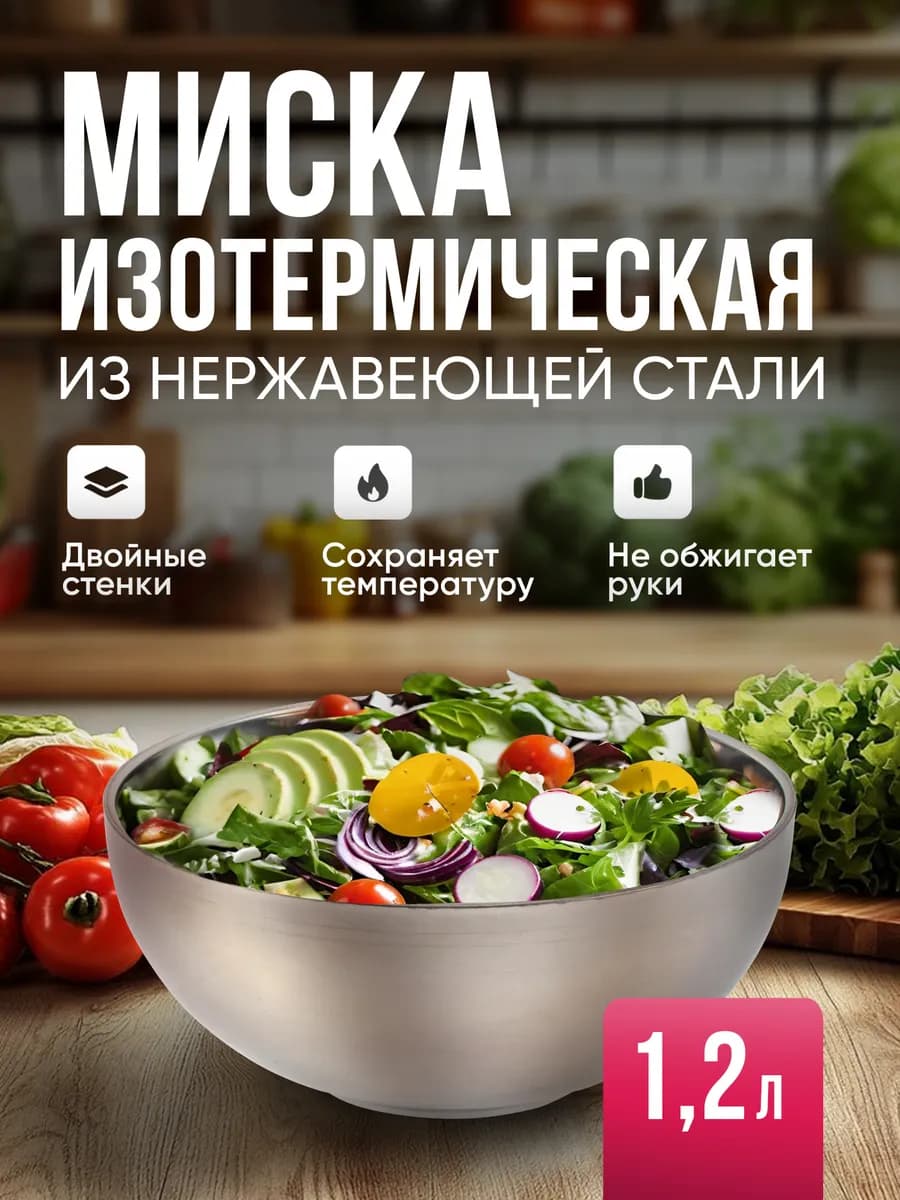 Миска походная изотермическая 1,2 л с двойными стенками