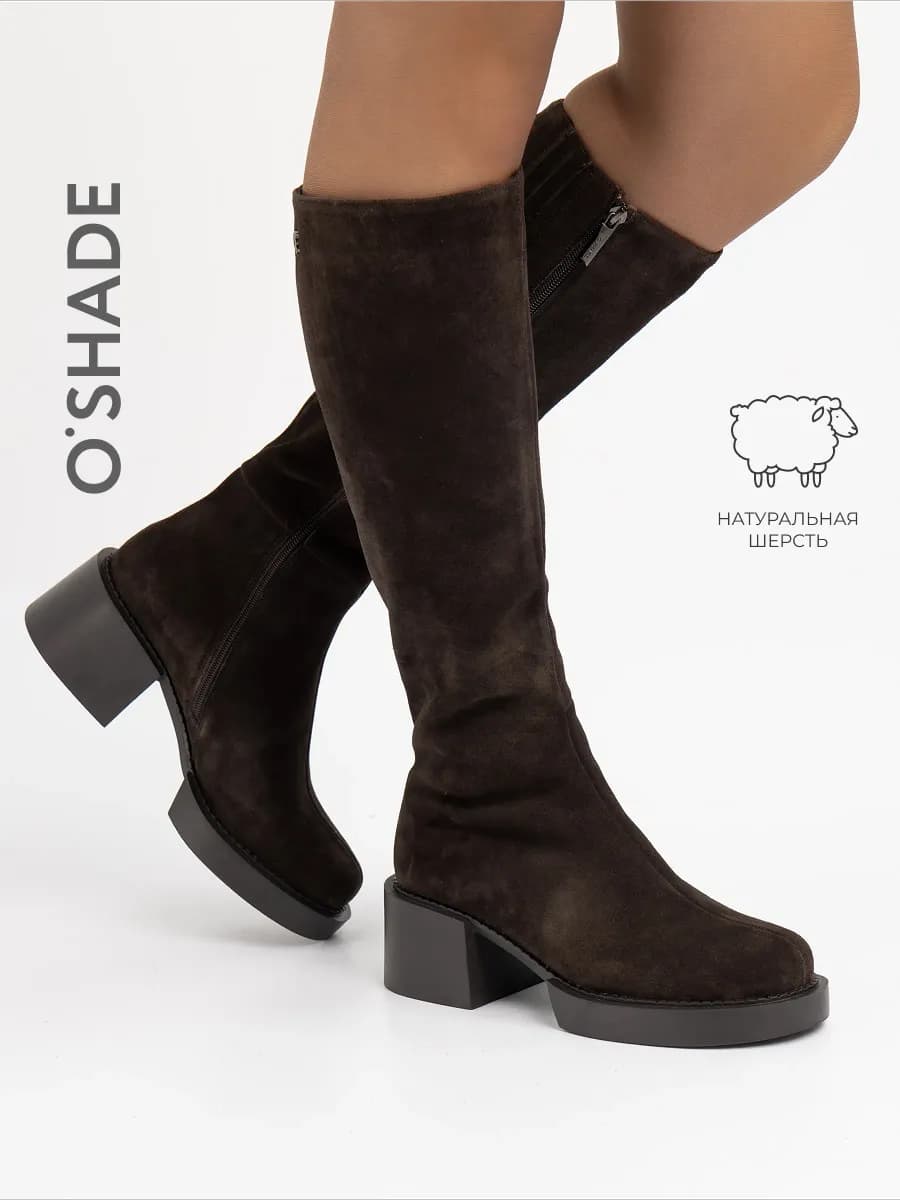 O'SHADE Коричневые сапоги женские зимние замшевые