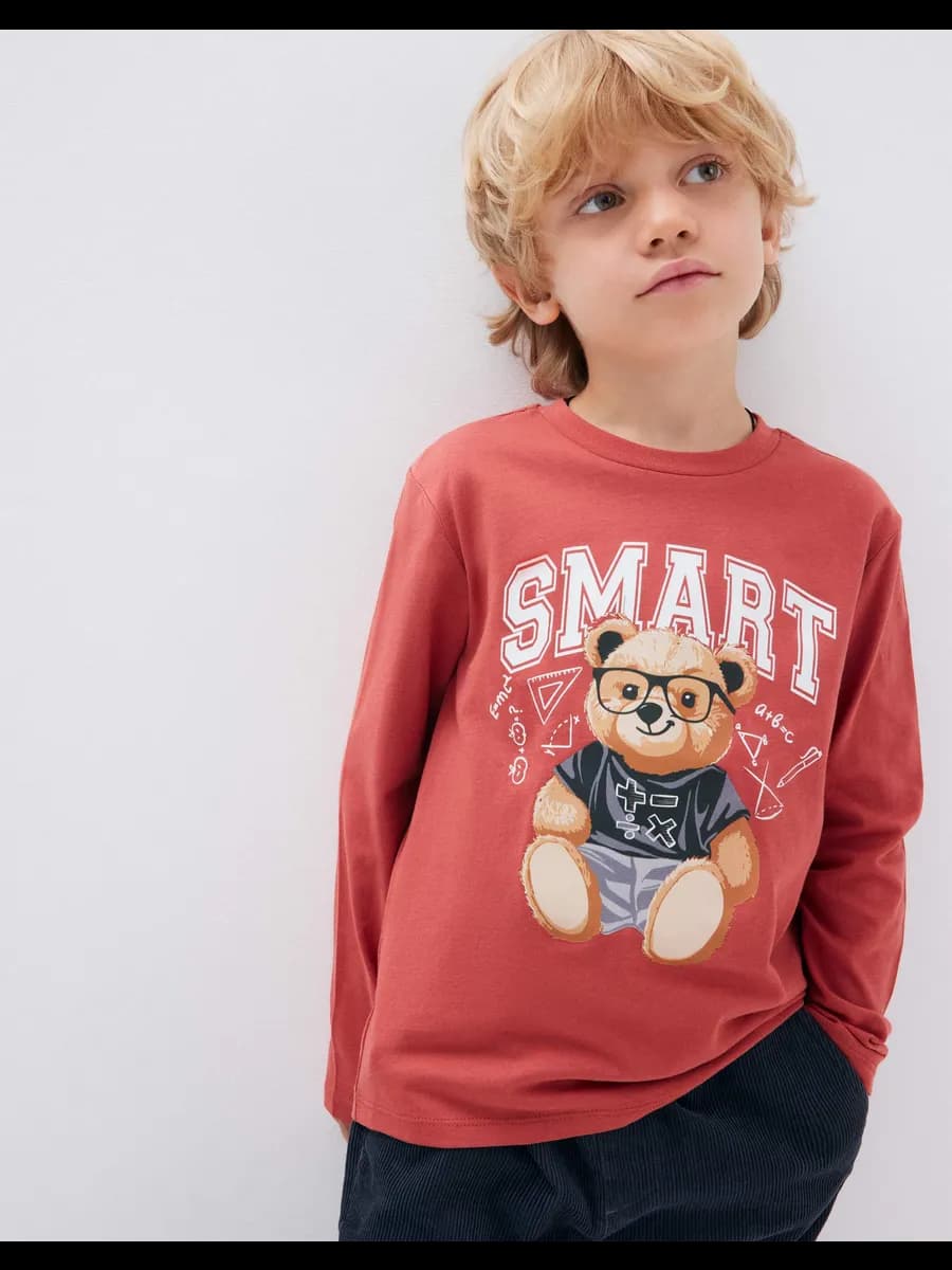 Оранжевый лонгслив с медведем