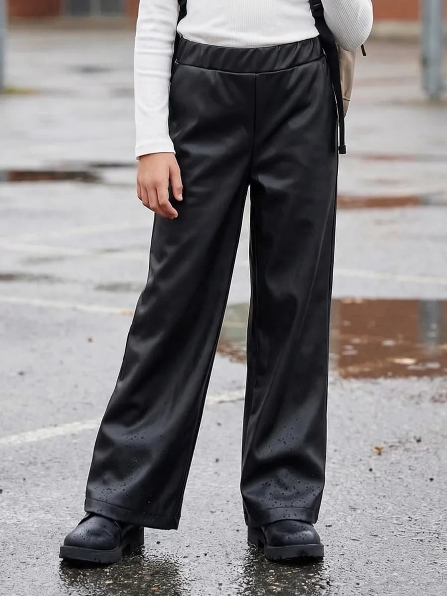 Кожаные брюки палаццо утепленные