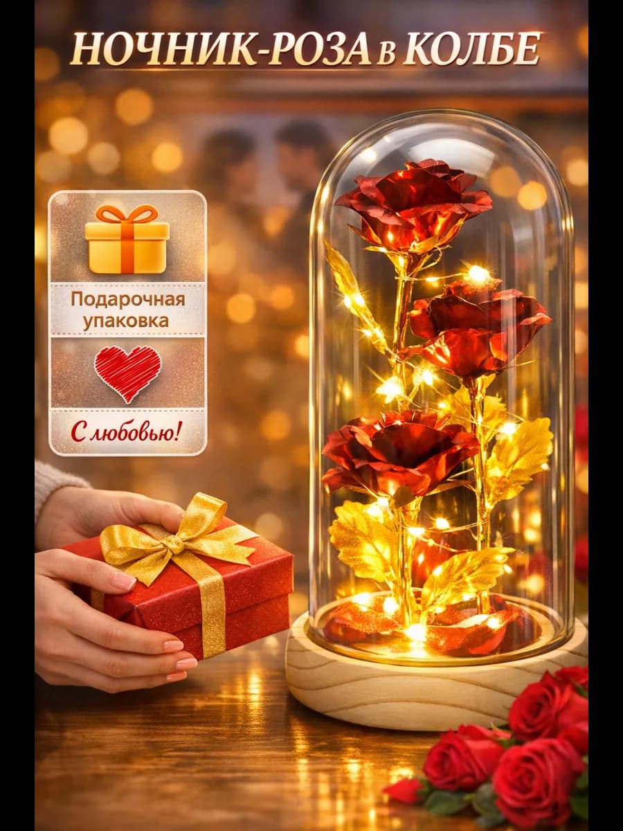 Роза в колбе с подсветкой