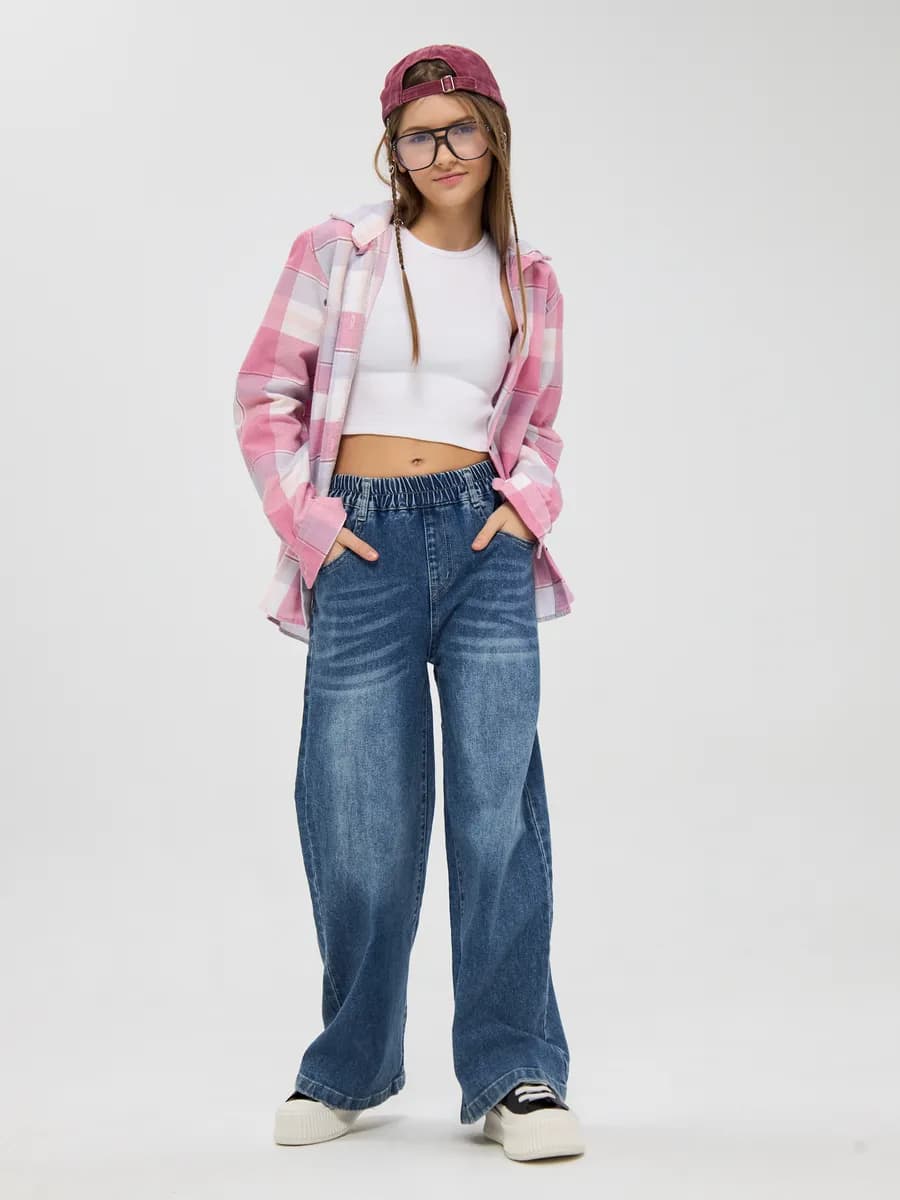 Джинсы подростковые на резинке широкие