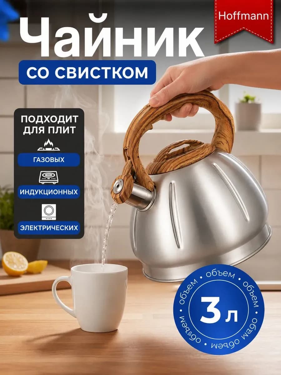 Чайник для плиты со свистком 3 л
