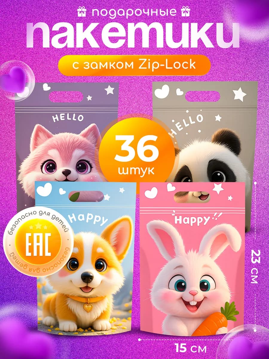 Подарочные пакеты для сладостей в детский сад Набор 36 шт - фото 1