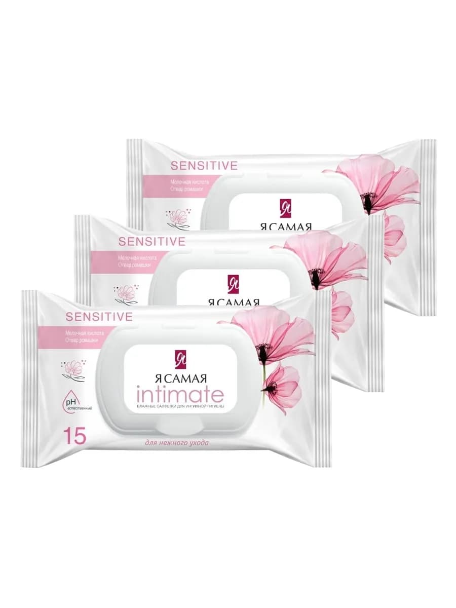 Влажные салфетки для интимной гигиены Ромашка 15шт 3уп