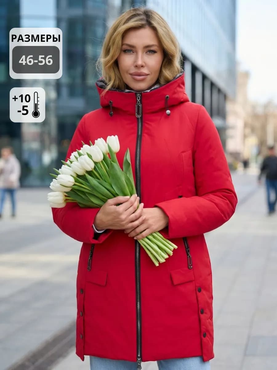 Куртка весенняя с капюшоном больших размеров удлиненная