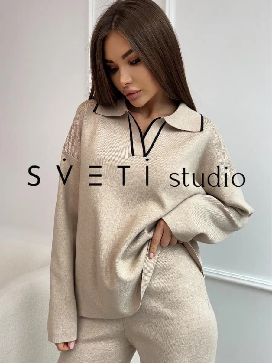 Костюм трикотажный вязаный с брюками Поло