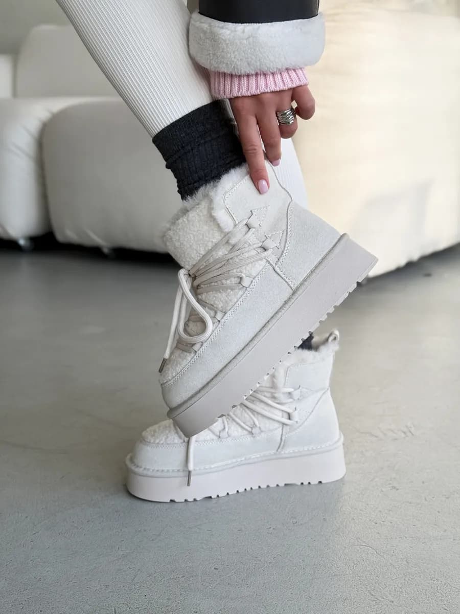 Дутики угги зимние со шнурками замшевые - фото 1