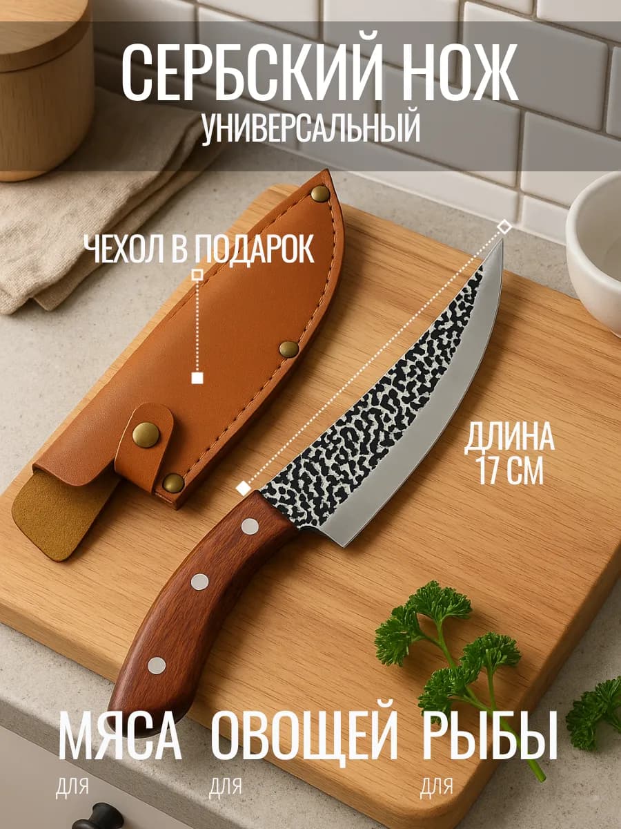 Сербский нож кухонный для разделки и обвалки мяса - фото 1