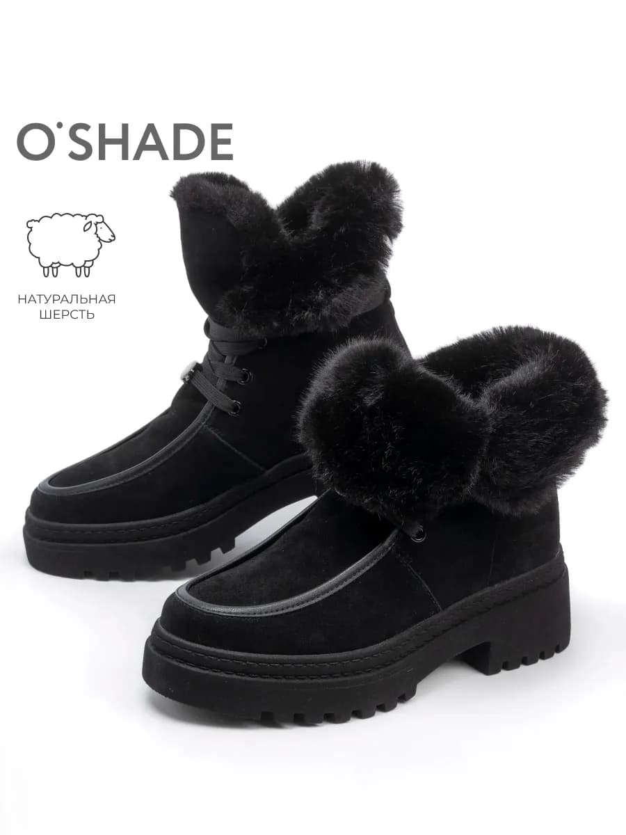 Ботинки зимние женские с мехом черные