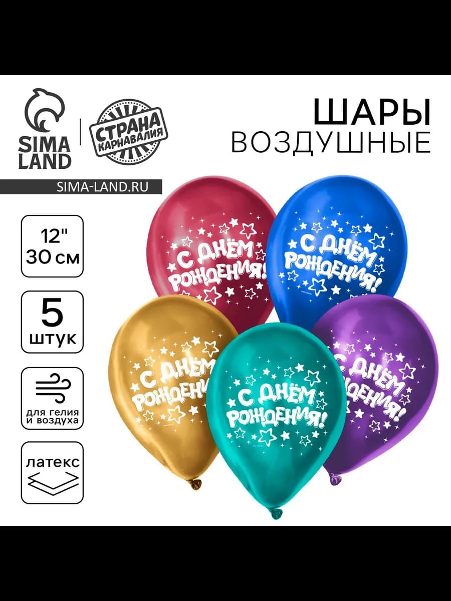 Воздушные шары С днём рождения 5 шт хром