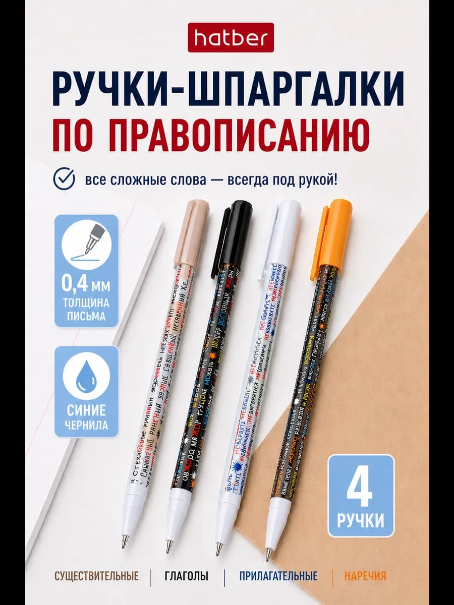 Набор шариковых ручек для школы со шпаргалкой по русскому
