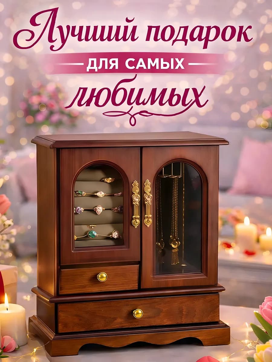 Деревянная шкатулка для украшений и бижутерии