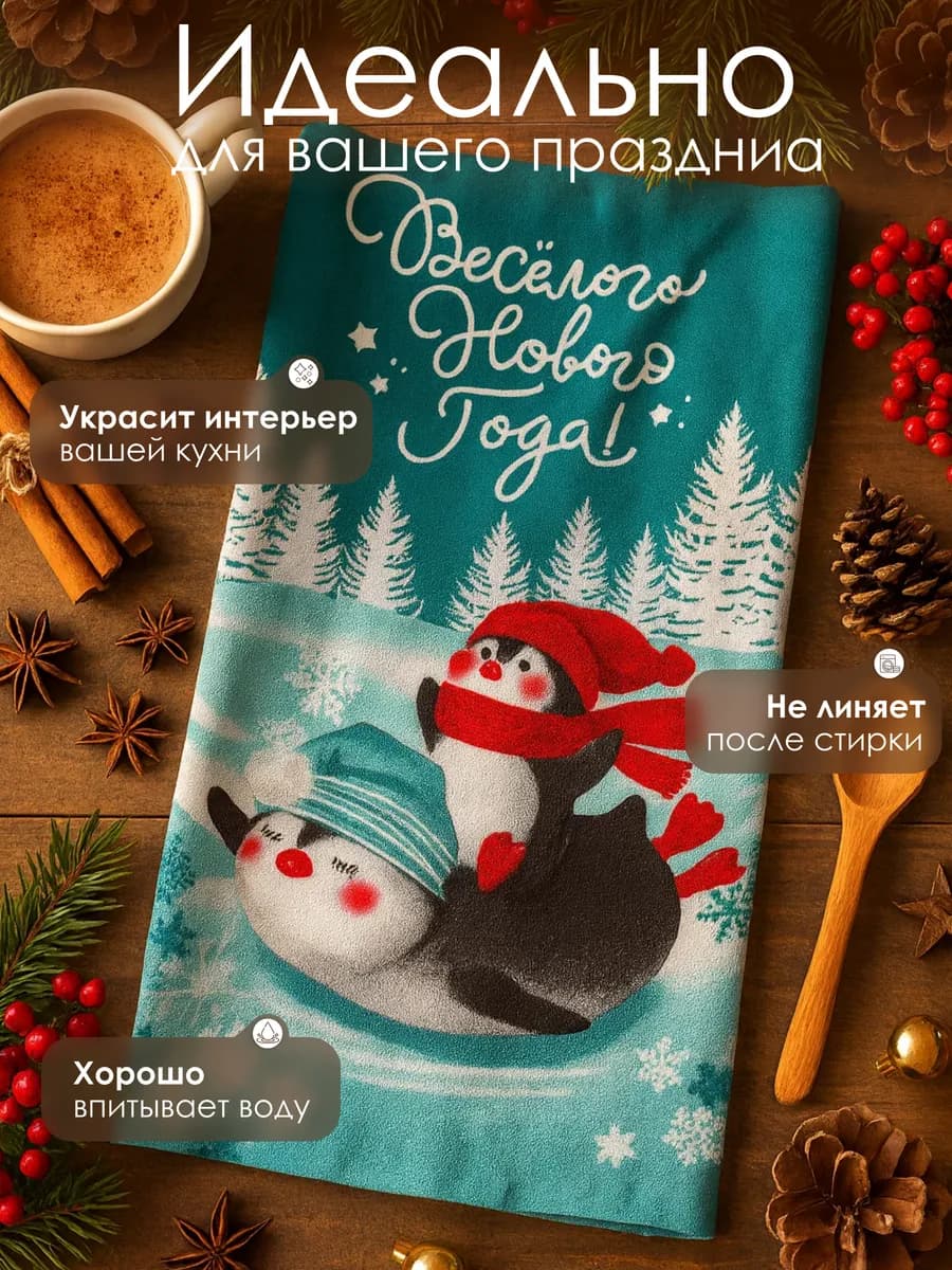Новогодние кухонные полотенца 35х60 набор из 2 шт