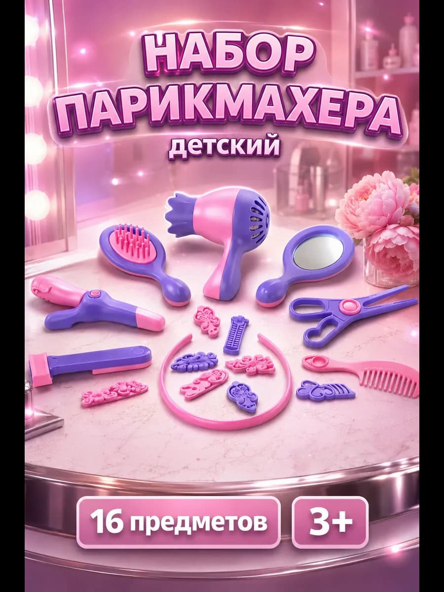 Детский набор парикмахера 16 предметов для девoчек