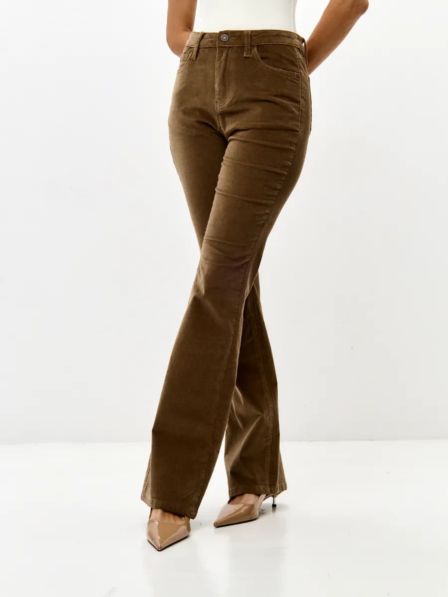 Брюки вельветовые клеш от колена с высокой посадкой