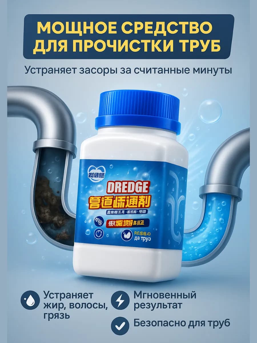 Средство от засоров труб в ванной и кухне