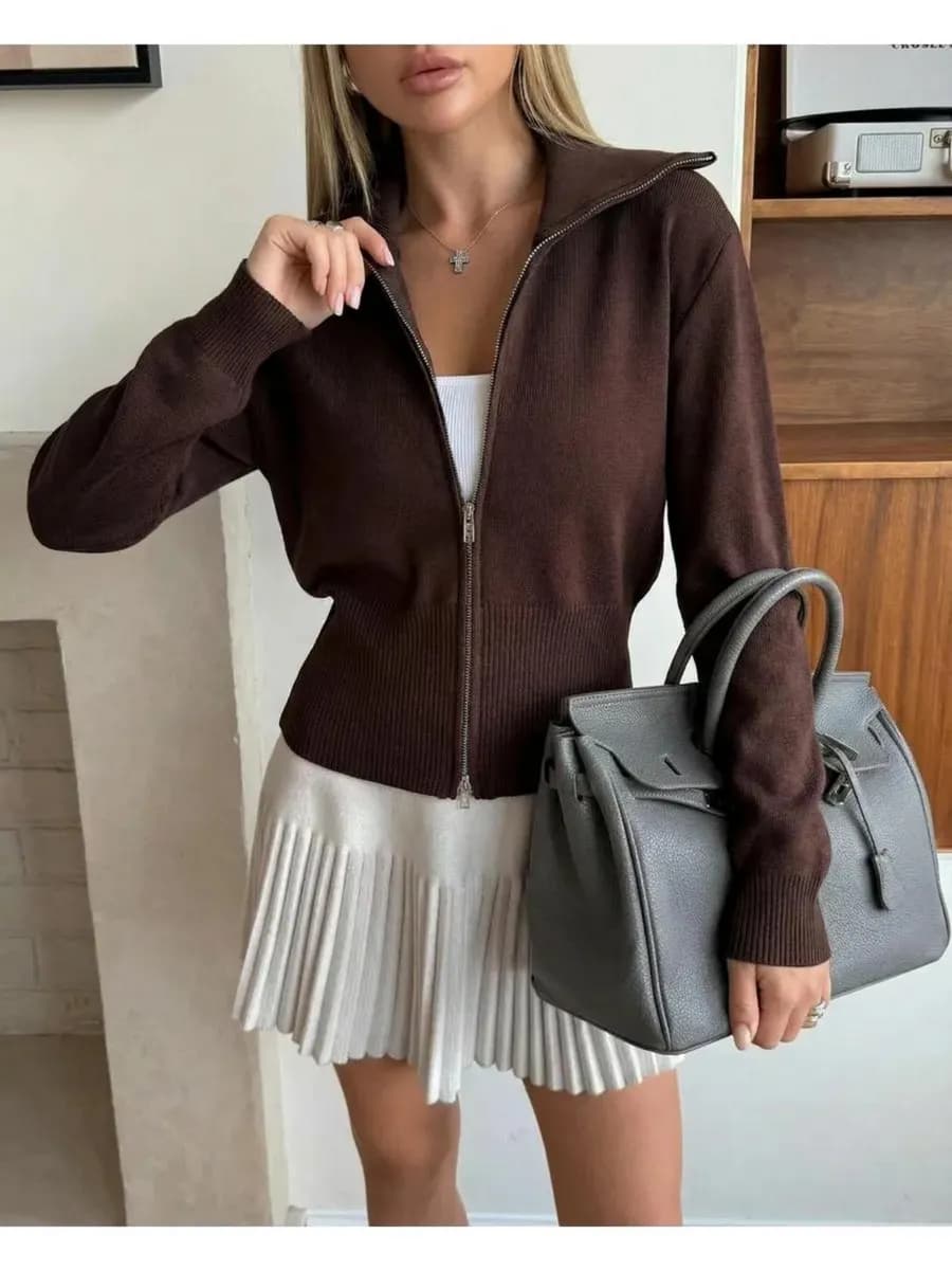 Кардиган вязаный укороченный на молнии с горлом