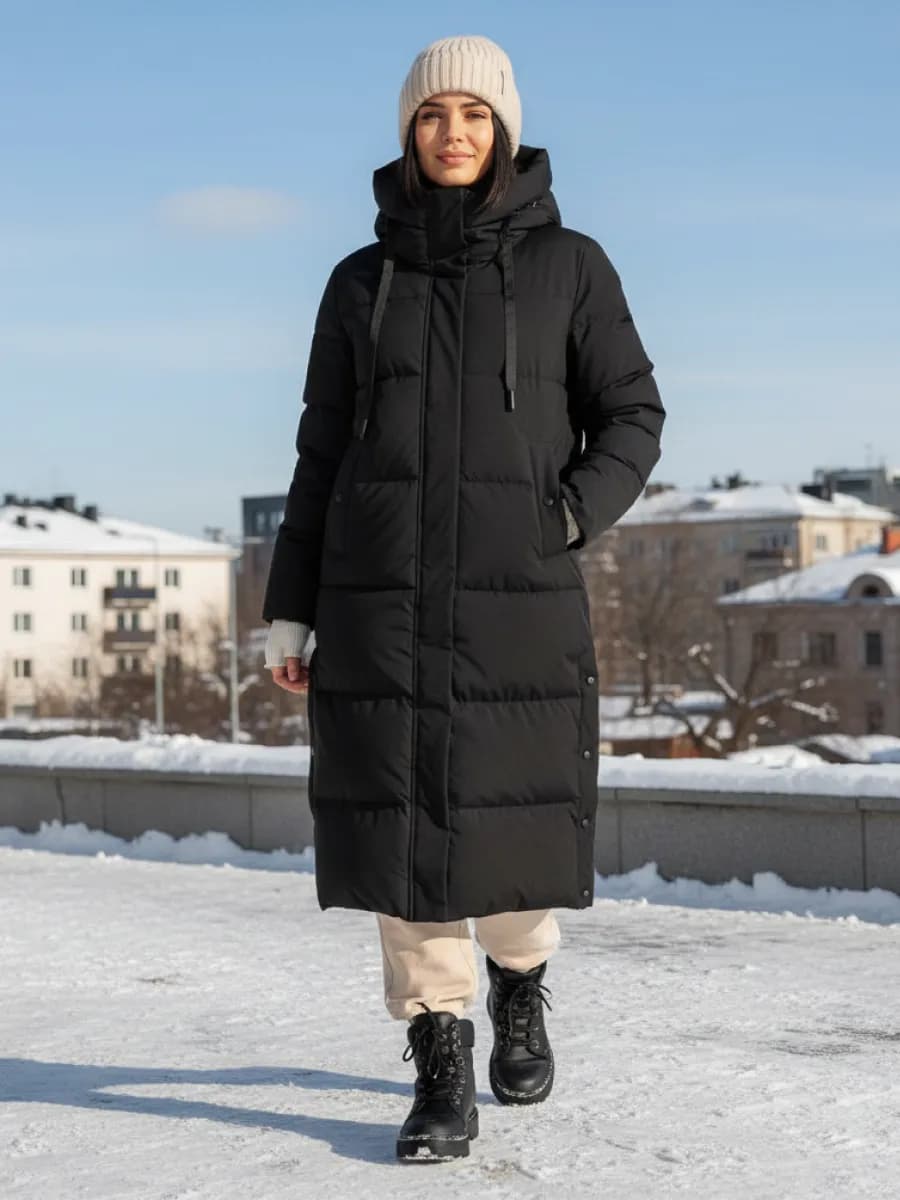 Пуховик длинный зимний с капюшоном