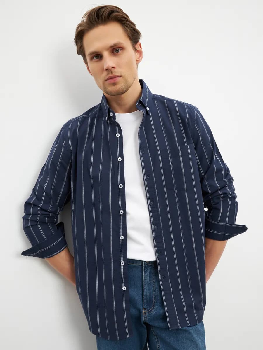 Мужская рубашка в полоску стандартный крой длинный рукав
