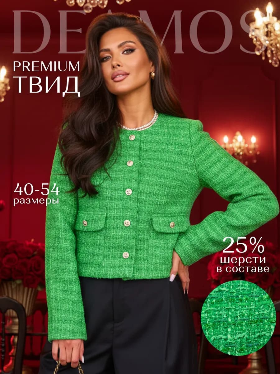 Твидовый жакет укороченный пиджак в стиле Шанель