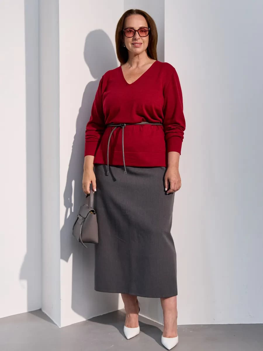 Джемпер plus size из 100% шерсти мериносов тонкой вязки