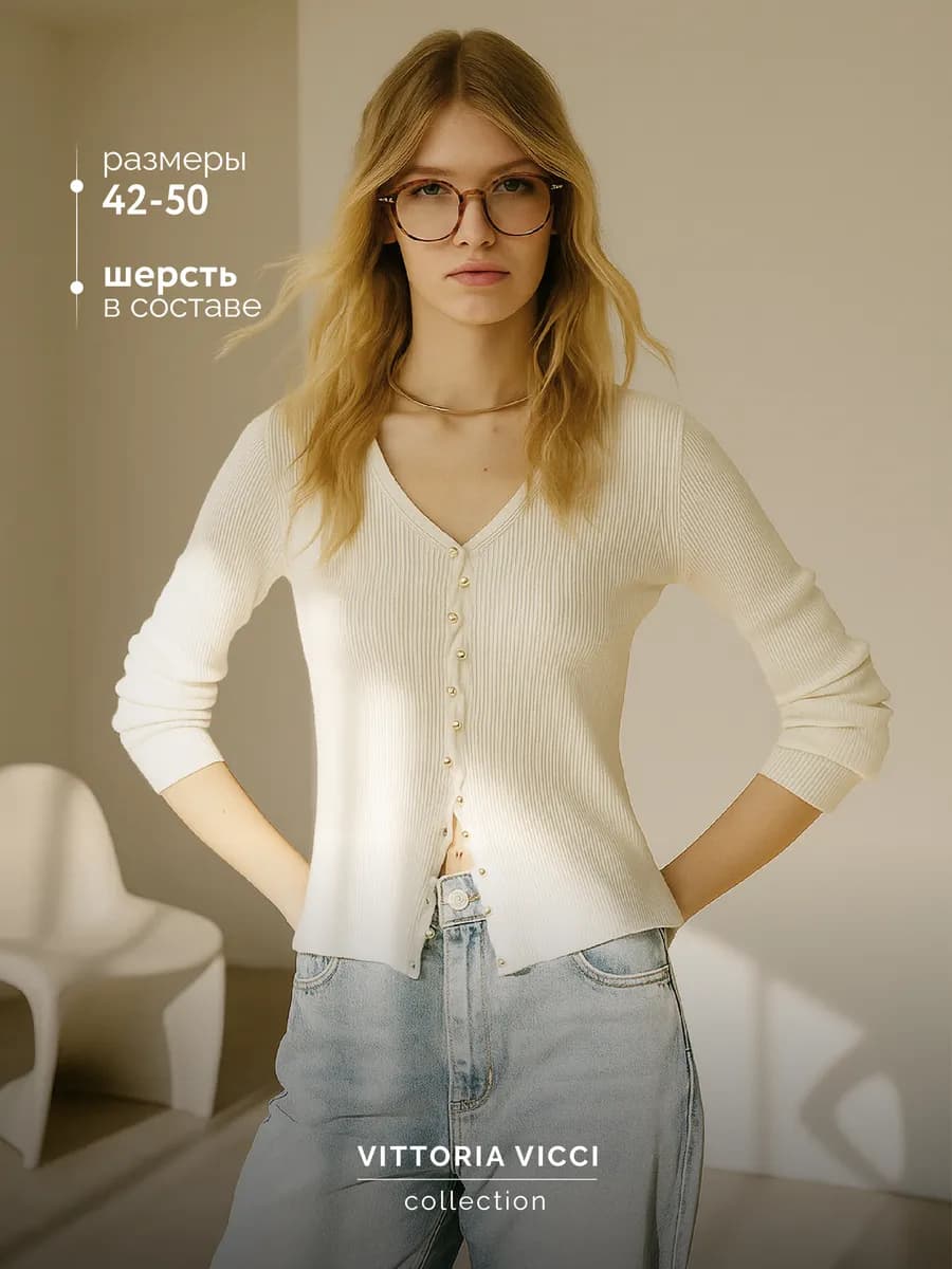 Джемпер на пуговицах нарядный вязаный