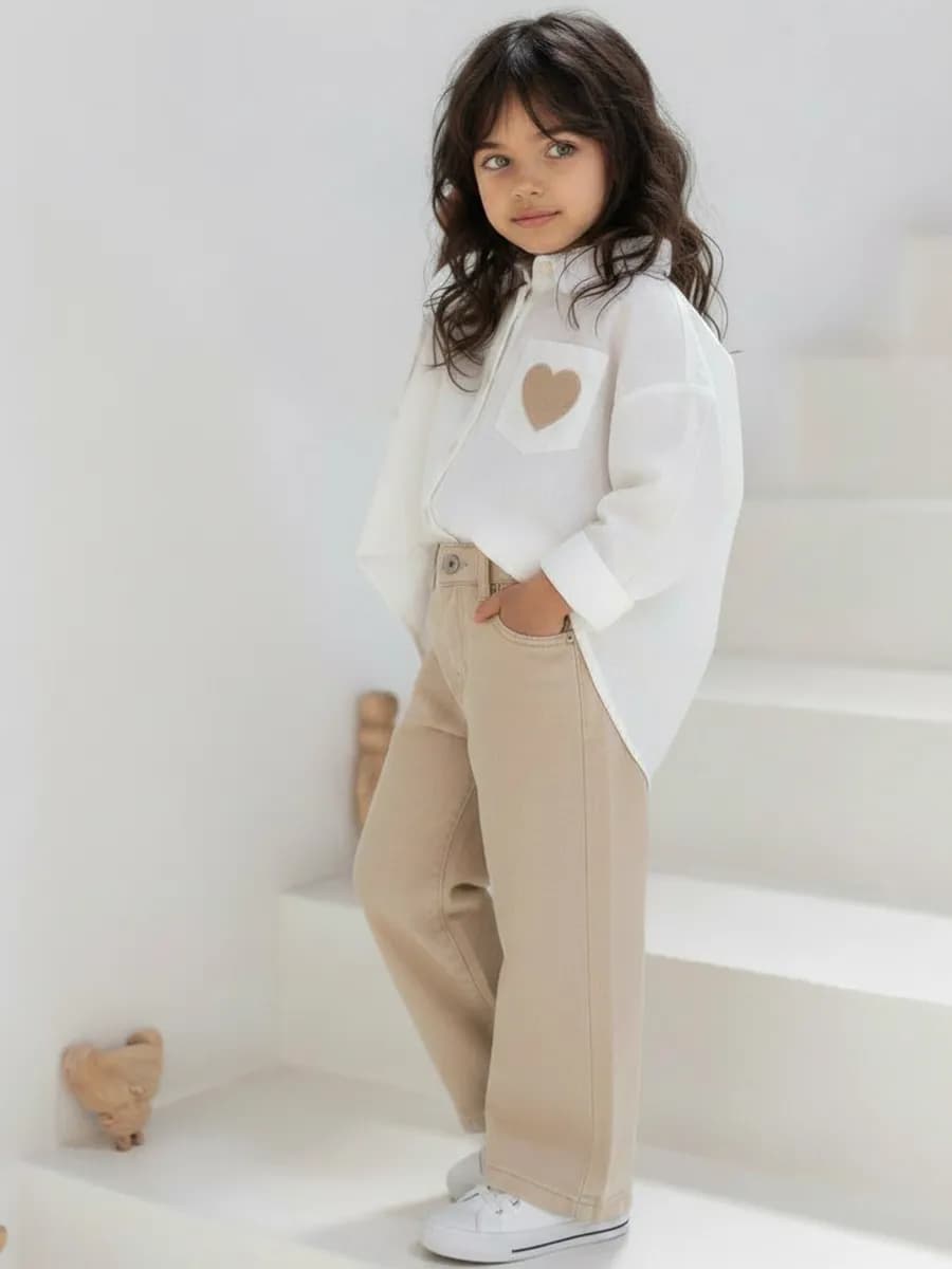 Костюм нарядный с рубашкой и прямыми джинсами для девочки