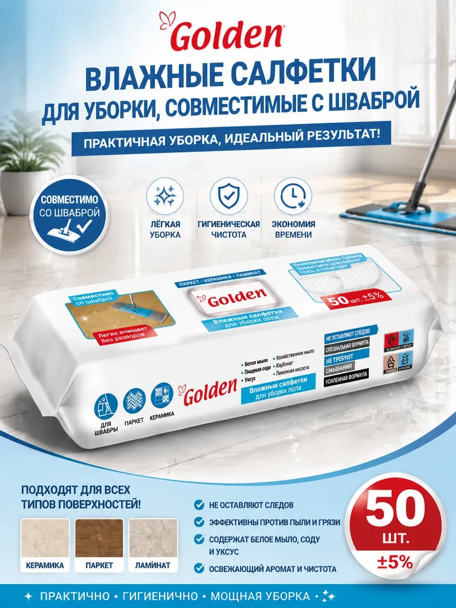 Влажные салфетки для пола, 50 штук