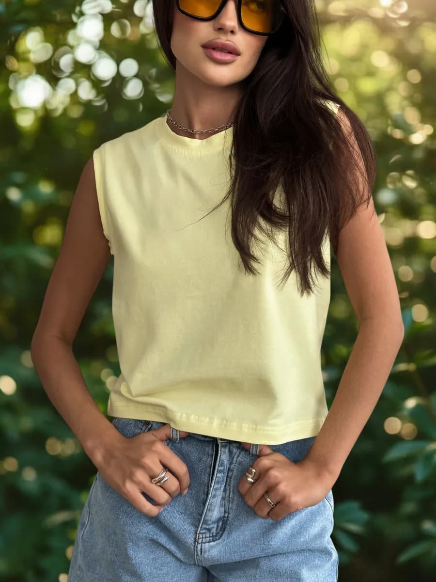 Майка топ базовая хлопок укороченная