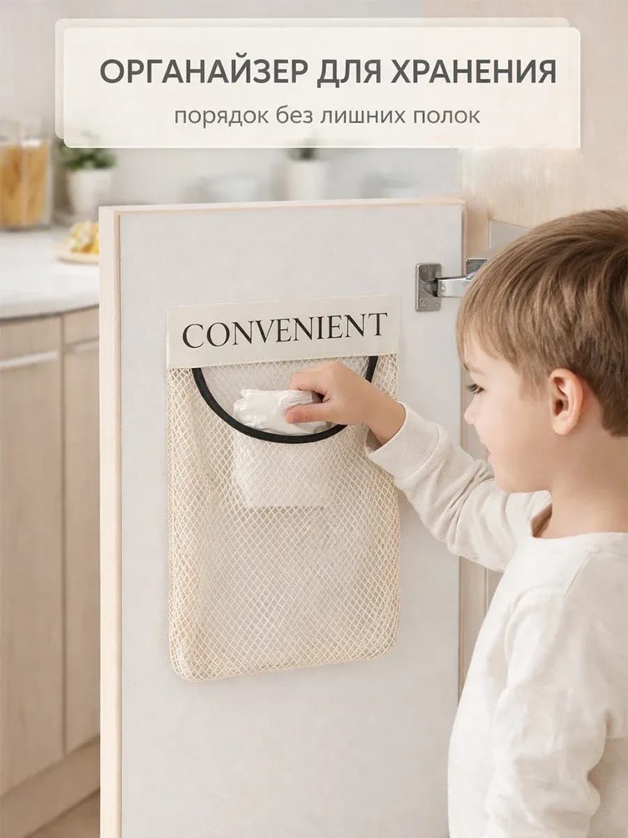 Органайзер для хранения пакетов кухонный подвесной - 1 шт