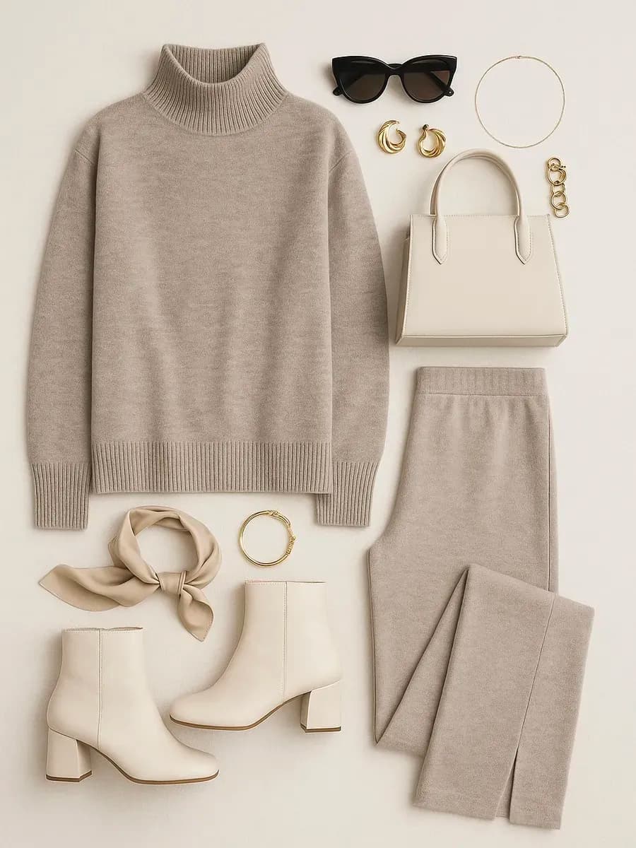 Трикотажный брючный костюм теплый вязаный осень зима