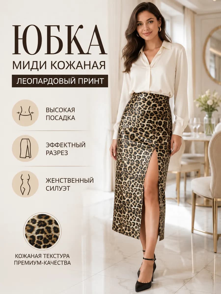 Юбка миди с разрезом кожаная