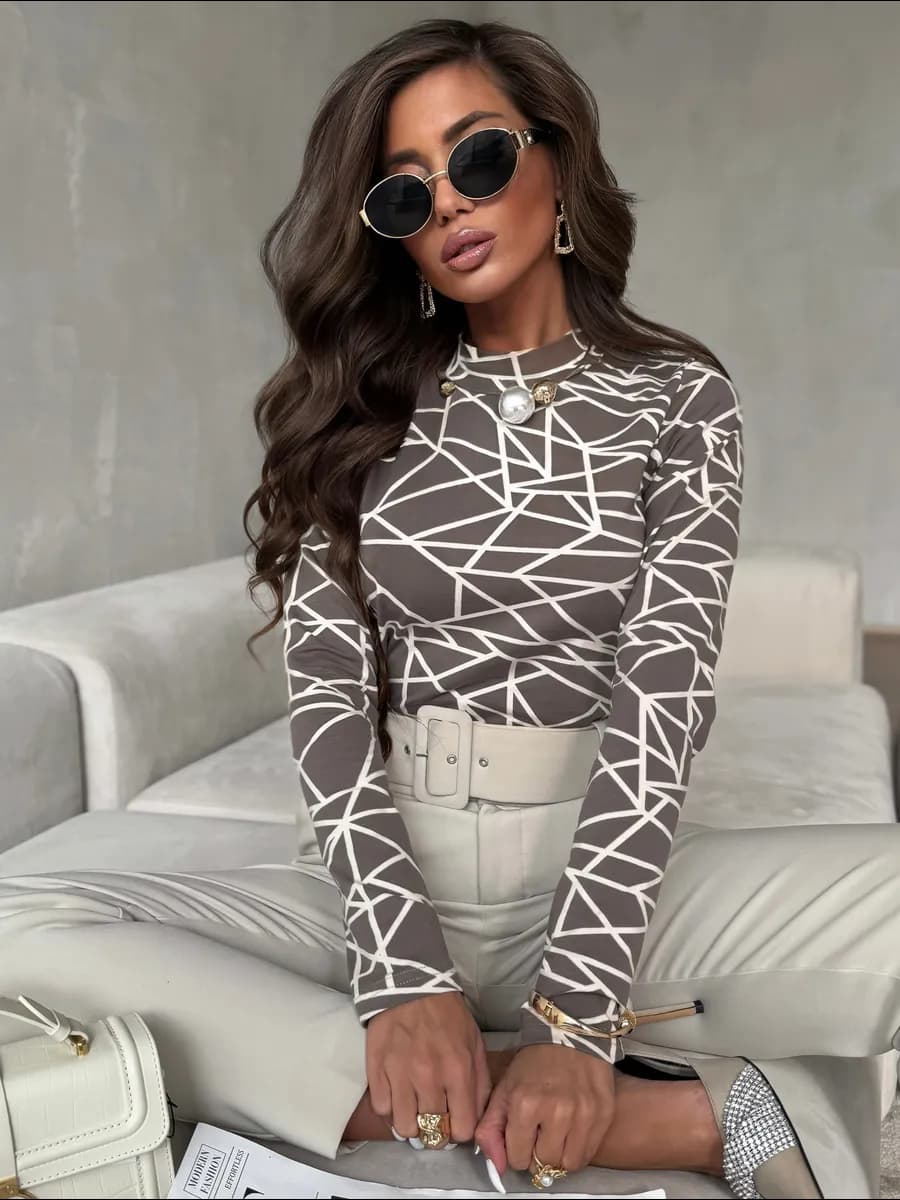 Лонгслив водолазка с принтом - фото 1