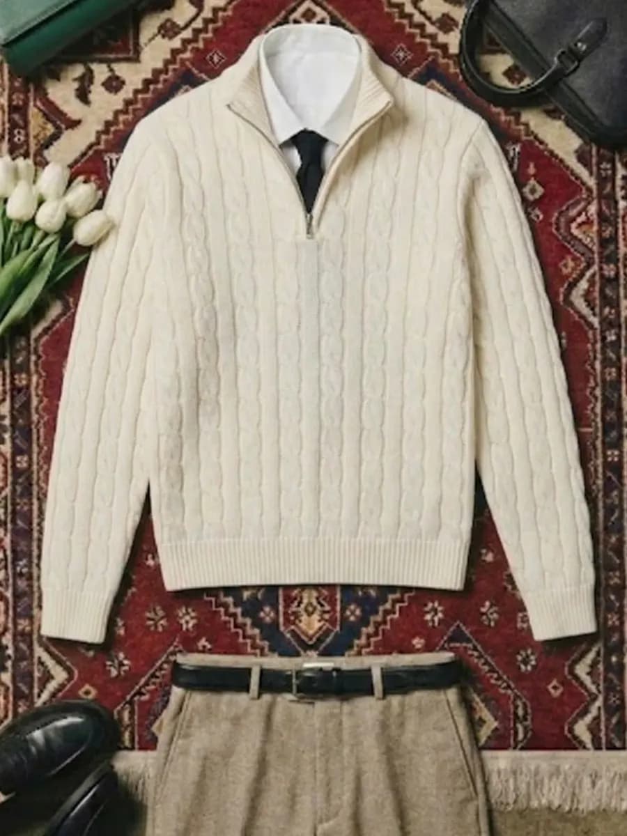 Свитер вязаный с горлом полузамок