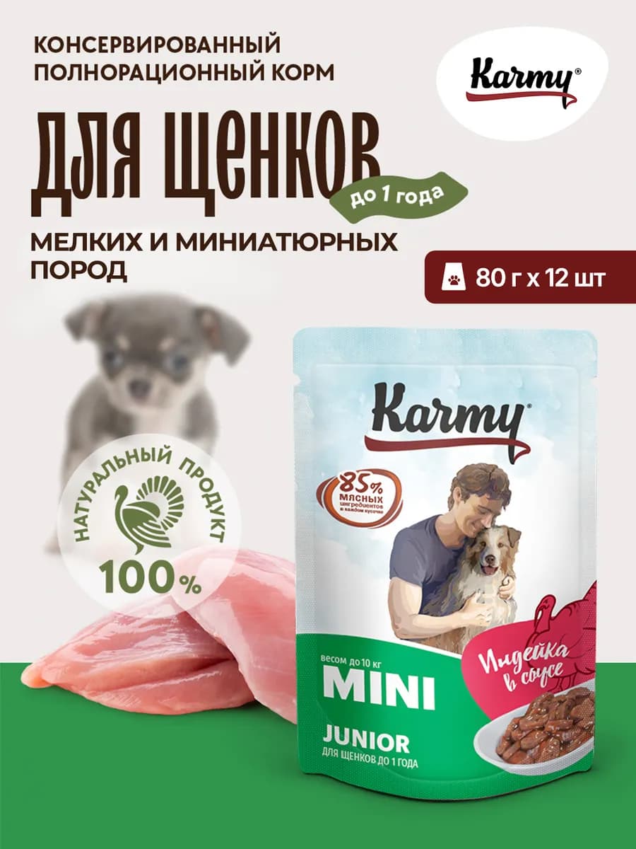 Корм для собак 12шт влажный Mini Junior Индейка в соусе