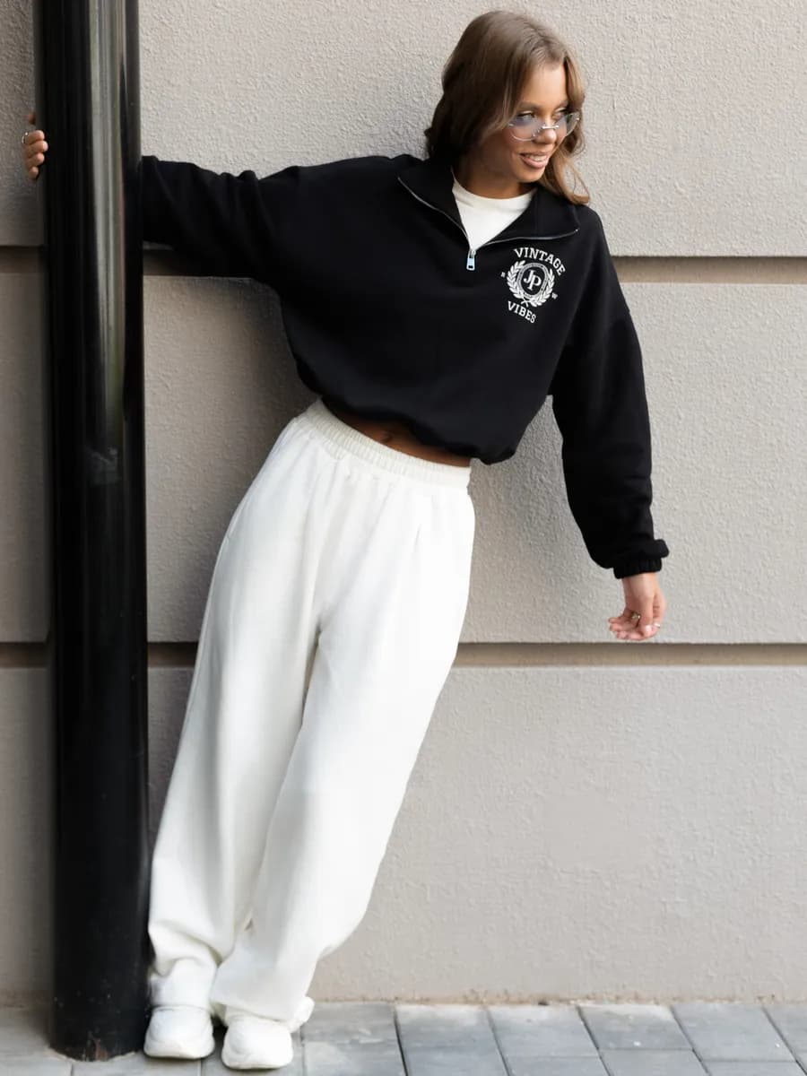 Свитшот оверсайз с воротником на молнии кофта полузамок